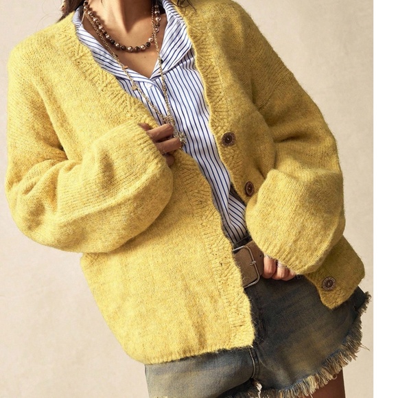 Solid Yellow Knit Button Down Oversized Cardigan - Picture 4 of 5